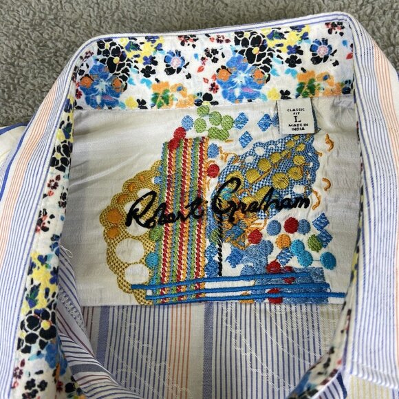 Robert Graham Men's Large Long Sleeve Striped Floral Flip Cuff Button Up Shirt - Picture 3 of 16